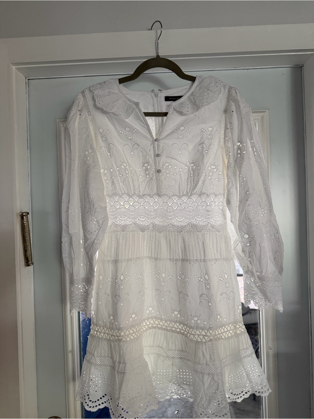 French Connection White Eyelet Lace Long Sleeve Dress